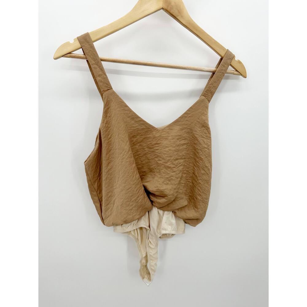 4SI3NNA Womens Tank Bodysuit‎ Size S Cream Brown Blouse Minimal Capsule - Picture 2 of 8
